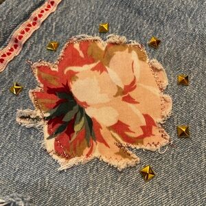 Upcycled Floral Studded Chabby Chic Denim Shorts